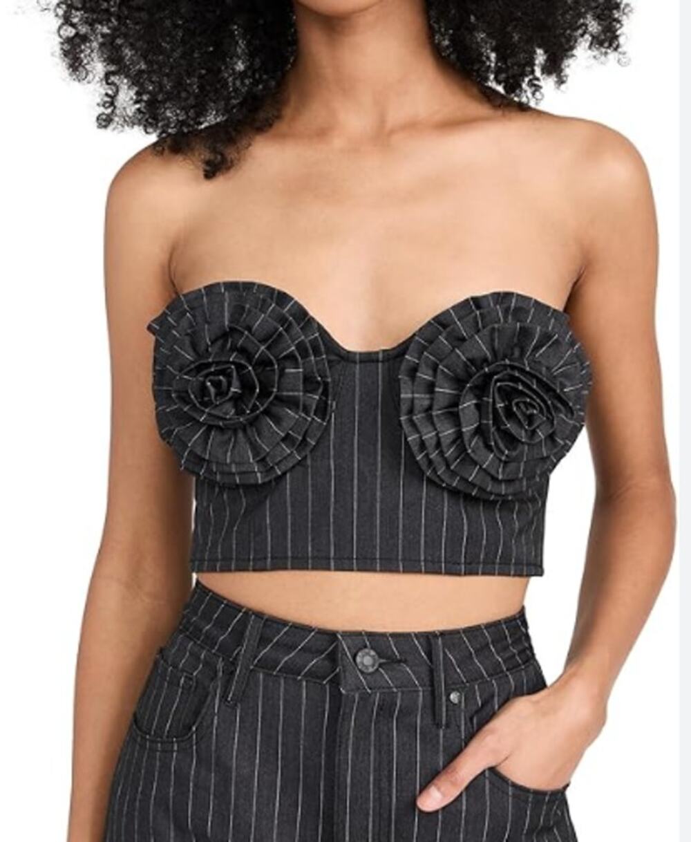 AFRM Charcoal White Pinstripe KIKO Strapless Crop Top, size S